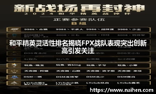 和平精英灵活性排名揭晓FPX战队表现突出创新高引发关注